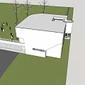 Modern Detached Villa With White Exterior Curved Architecture And Lawn Area
