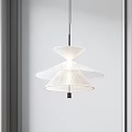 Modern Layered White Chandelier With Lightweight Fabric Shades For Minimalist Interior Design