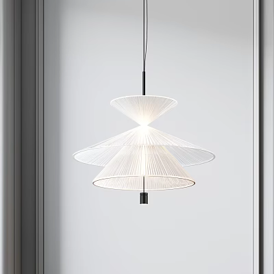 Modern Layered White Chandelier With Lightweight Fabric Shades For Minimalist Interior Design 3d model