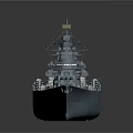 Detailed Grey Battleship With Large Hull Multi Layered Upper Structure Turrets And Radar Antennas