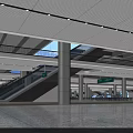 Modern Station Interior Space With Open Ceiling Design Green Direction Signs Concrete Columns And Pedestrians