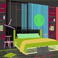 Modern Bedroom Interior Design With Tufted Headboard Round Mirror Bookshelves And Accent Pillows