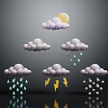Weather Icons Displaying Clouds Sun Rain Drops Lightning Bolts And Snowflakes