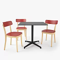 Square Black Dining Table Set with Three Red Upholstered Seats and Light Wood Frames 3d model