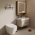 Modern Bathroom Vanity with Illuminated Mirror Marble Countertop and Storage Cabinets