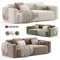 Modern Cozy Sofa Designs With Beige And Green Upholstery Pillows Throw Blanket And Decorative Balls