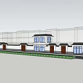 Modern Commercial Street With Multi Story Buildings Pedestrian Walkways And Shop Fronts
