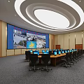 Modern Conference Room Interior With Large Screen Conference Table Computers And Chairs