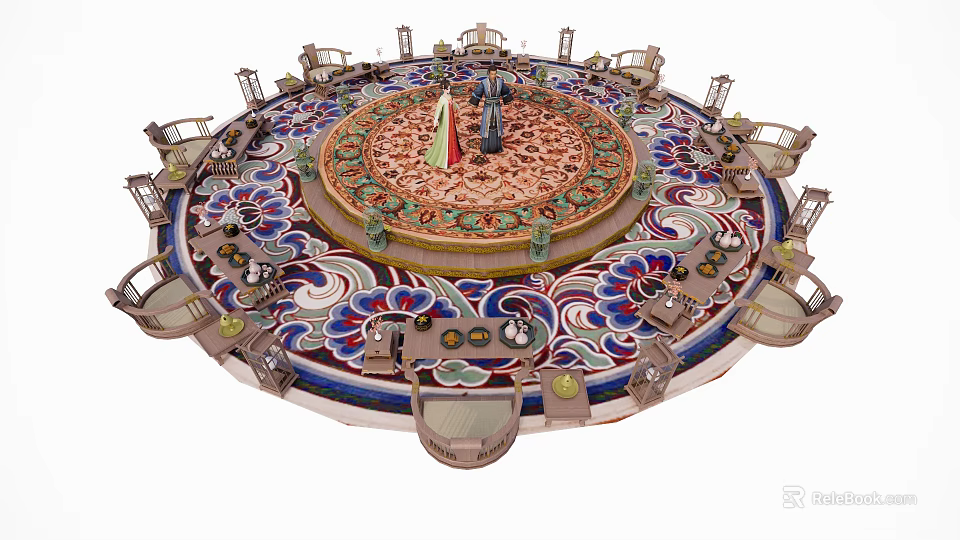 Elegant Tea Break Area with Circular Design Decorative Patterns and Comfortable Seats 3d model