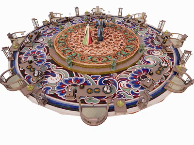 Elegant Tea Break Area with Circular Design Decorative Patterns and Comfortable Seats 3d model