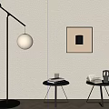 Modern Minimalist Side Tables With Books Decorative Items And Floor Lamp Near Wall Art