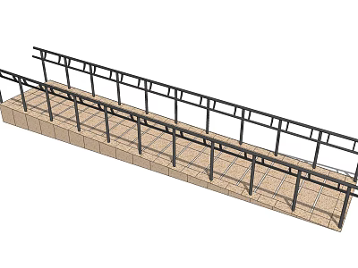 Practical Metal Frame Fence Design With Long Rails And Wooden Panel Construction 3d model