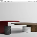 Modern Coffee Table Featuring Wooden Top Red Frame And Marble Base Design 3d model