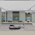 Modern Minimalist Open Plan Living And Dining Room With Cozy Sofa And Marble Coffee Table