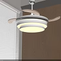 Modern Sleek Ceiling Fan Chandelier with White Design in Room with Wooden Wall and Blinds