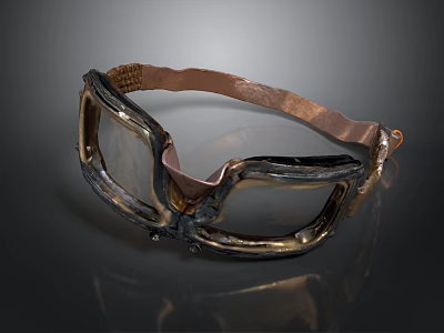 Vintage Protective Goggles With Metal Frame Transparent Lenses And Leather Strap 3d model