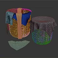 Woven Storage Baskets With Colorful Fabrics Checkered Cloth Cover And Blue Cloth