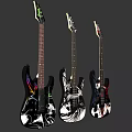 Electric Bass Guitars With Artistic Painted Designs Colorful Musical Instruments And Art Supplies