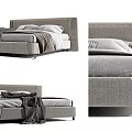 Modern Design Gray Double Bed With Upholstered Headboard And Cozy Bedding 3d model