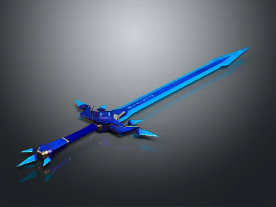 Blue Glowing Sword With Sharp Blade And Ornate Hilt Details 3d model