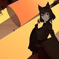 Cat Eared Girl In Kimono With Autumn Maple Leaves And Scroll Background