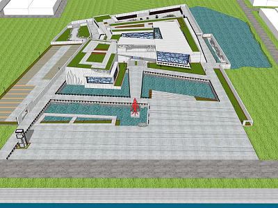 Modern Commercial Complex Architectural Design With Plaza Water Features And Green Spaces 3d model