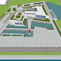 Modern Commercial Complex Architectural Design With Plaza Water Features And Green Spaces