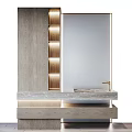 Modern Wooden Bathroom Vanity With Marble Countertop Recessed Lighting Gold Faucet And Large Mirror