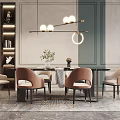 Modern Dining Table Set With Upholstered Chairs Pendant Light Green Plant And Wall Decor