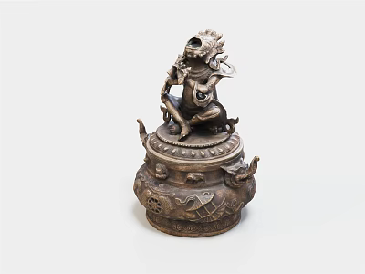 Traditional Brass Decorative Ornament Set With Mythical Beast Figurine And Intricate Carvings 3d model