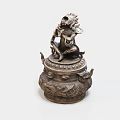 Traditional Brass Decorative Ornament Set With Mythical Beast Figurine And Intricate Carvings