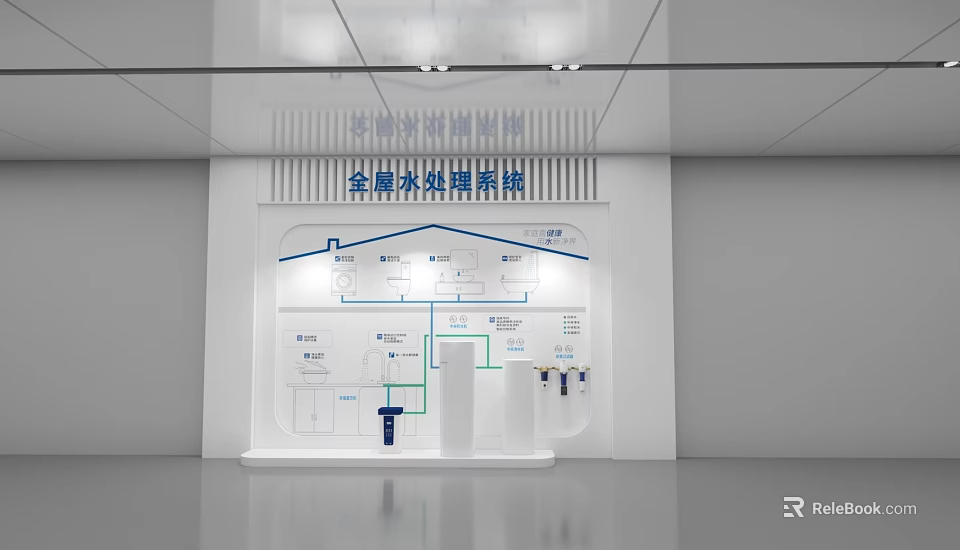 Modern Store Front Desk Displaying Whole House Water Purification System Diagram 3d model 