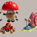 Colorful Playful Landscape Sculptures With Mushroom Crab And Snail Characters