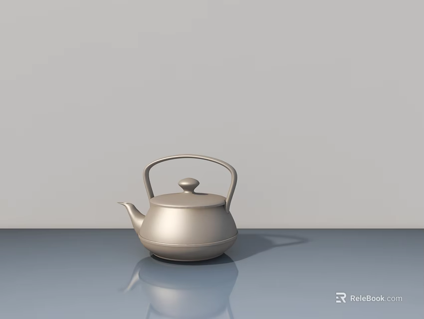 Sleek Silver Teapot On Blue Countertop With Light Gray Wall Background 3d model