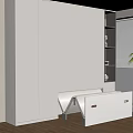 Modern White Wardrobe Interior Design With Open Shelves Window And Potted Plant