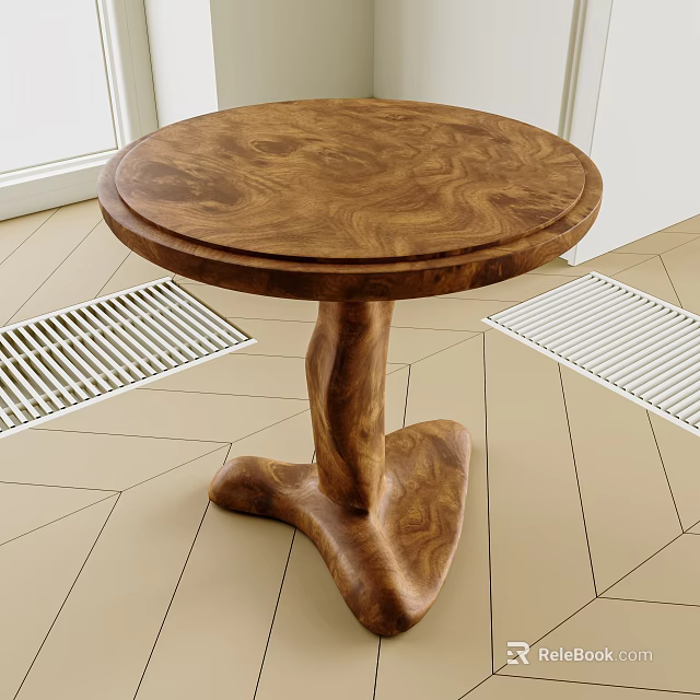 Wooden Side Table With Round Top And Unique Curved Base Design For Living Room 3d model 