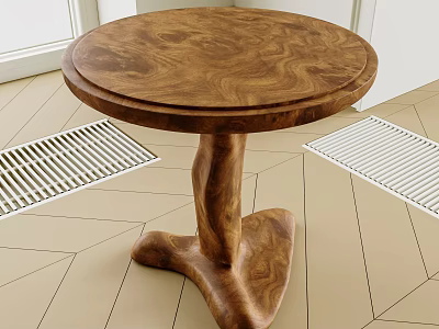 Wooden Side Table With Round Top And Unique Curved Base Design For Living Room 3d model