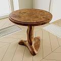 Wooden Side Table With Round Top And Unique Curved Base Design For Living Room
