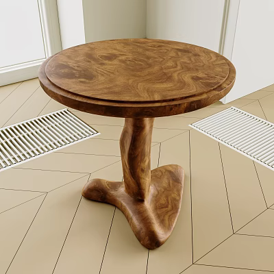 Wooden Side Table With Round Top And Unique Curved Base Design For Living Room 3d model