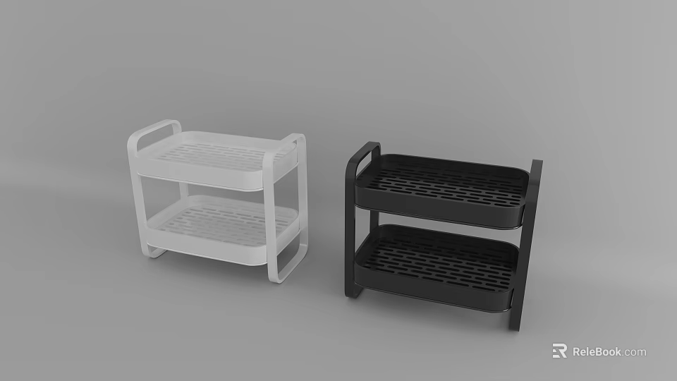 Practical Double Layer Kitchen Storage Shelves White And Black With Hollow Design For Organizing Utensils 3d model 