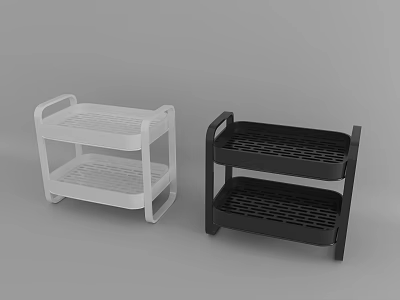 Practical Double Layer Kitchen Storage Shelves White And Black With Hollow Design For Organizing Utensils 3d model