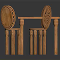 Wooden Dining Table Set With Intricate Carved Chairs And Decorative Tabletop