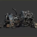 Rusty Old Car Engine Parts With Various Mechanical Components And Metal Gears