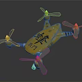Yellow Space Drone With Four Propellers For Cosmic Exploration Missions