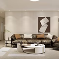 Warm Modern Minimalist Living Room With Built In TV Cabinet And Round Coffee Table
