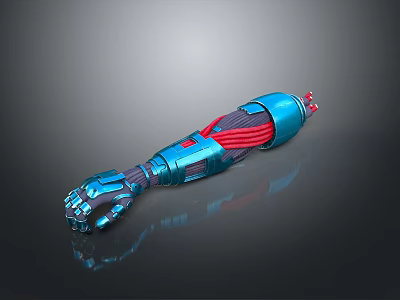 Futuristic Sci-Fi Character Mechanical Arm With Metallic Blue And Red Muscle Like Structures 3d model