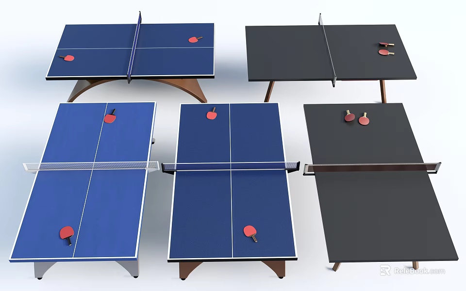 Blue And Black Table Tennis Tables With Paddles As Sports Equipment 3d model 