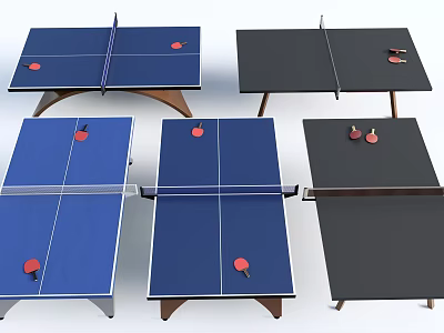 Blue And Black Table Tennis Tables With Paddles As Sports Equipment 3d model
