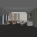 Modern Office Interior Design With Desk Office Chairs Bookshelves Sofa Coffee Table And Plants