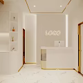 Luxurious Beauty Hair Salon Interior with Marble Reception Counter Gold Accents Mirrors and Styling Chairs
